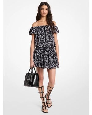 Michael Kors Floral Print Georgette Off-The-Shoulder Dress - Black