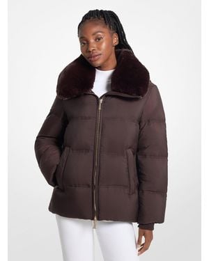 MICHAEL Michael Kors Quilted Puffer Jacket With Faux Fur Collar - Brown