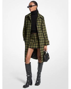 MICHAEL Michael Kors Mk Plaid Stretch Wool Belted Balmacaan Coat - Green