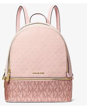 Michael Kors Rhea Medium Metallic Signature Logo Backpack - Pink