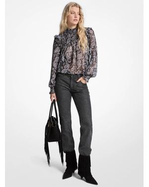 MICHAEL Michael Kors Metallic Paisley Print Georgette Blouse - White
