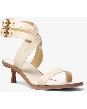 Michael Kors Mk Irene Leather Kitten Heel Sandal - Natural