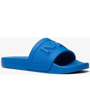 Michael Kors Mk Jake Logo Embossed Rubber Slide Sandal - Blue