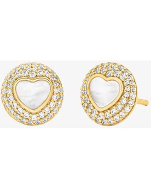 Michael Kors Mk Precious Metal-Plated Sterling Mother-Of-Pearl Heart Stud Earrings - White