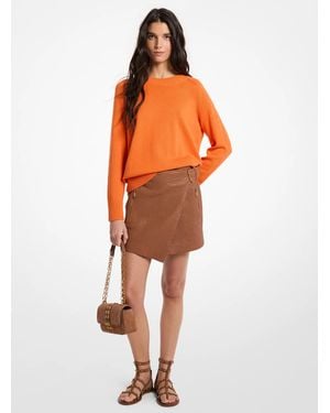 Michael Kors Mk Textured Leather Wrap Skirt - Orange