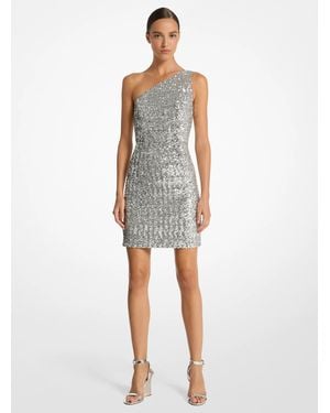 Michael Kors Mk Sequined Stretch Tulle One-Shoulder Dress - White