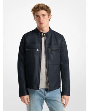 Michael Kors Mk Leather Double-Zip Racer Jacket - Blue