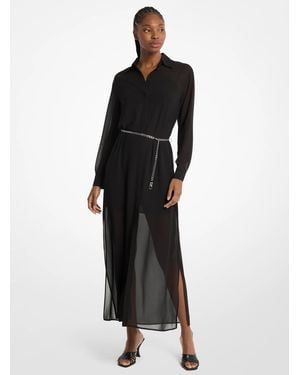 Michael Kors Mk Georgette Belted Shirtdress - Black