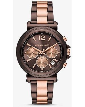 Michael Kors Maren Chronograph Chocolate And Rose Gold-tone Stainless Steel Watch 40mm - Multicolour