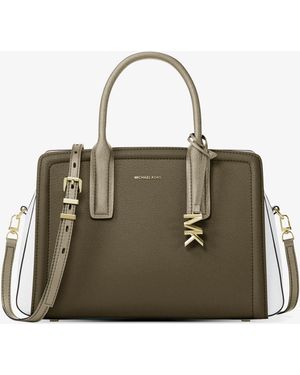 MICHAEL Michael Kors Mk Laila Medium Color-Block Pebbled Leather Satchel - Green