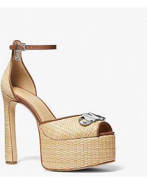 Michael Kors Mk Martina Straw Peep-Toe Platform Pump - Metallic