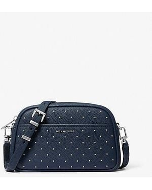 Michael Kors Jet Set Small Studded Pebbled Leather Camera Crossbody Bag - Blue