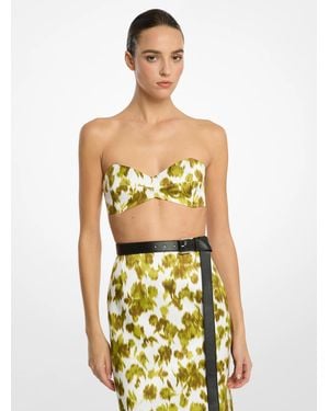Michael Kors Mk Floral Chiné Satin Duchesse Bandeau Top - Green