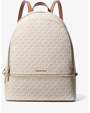 Michael Kors Outlet Mk Rhea Large Signature Logo Backpack - Natural