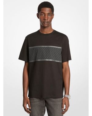 Michael Kors Mk Signature Logo Striped Cotton T-Shirt - Black