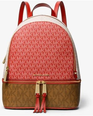 Michael Kors Rhea Medium Color-block Logo Backpack - Red