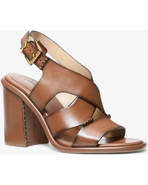 MICHAEL Michael Kors Mk Raven Burnished Leather Block Heel Sandal - Natural