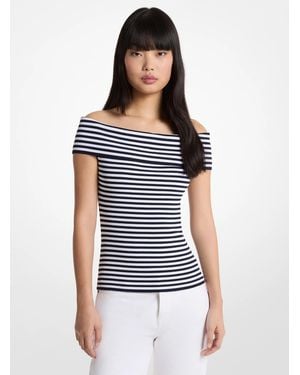 MICHAEL Michael Kors Striped Stretch Knit Off-The-Shoulder Top - White
