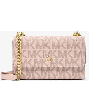 Michael Kors Outlet Mk Abbott Small Signature Logo Shoulder Bag - Pink