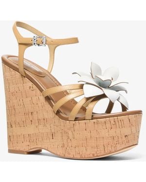 Michael Kors Mk Jacie Floral Embellished Leather Wedge Sandal - Natural