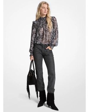 Michael Kors Metallic Paisley Print Georgette Blouse - White