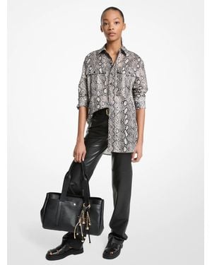 MICHAEL Michael Kors Mk Snake Print Cotton Lawn Shirt - White