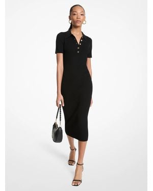 MICHAEL Michael Kors Mk Stretch Knit Polo Midi Dress - Black