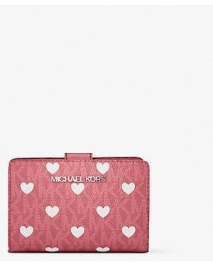 Michael Kors Jet Set Medium Printed Signature Logo Bi-Fold Wallet - Red
