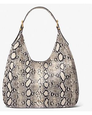 Michael Kors Nolita Large Snake Embossed Leather Hobo Shoulder Bag - White