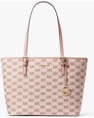 Michael Kors Outlet Mk Jet Set Medium Logo Jacquard Tote Bag - Pink