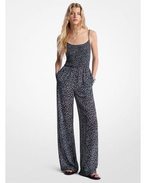 Michael Kors Floral Print Georgette Embellished Jumpsuit - Blue