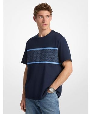 Michael Kors Mk Signature Logo Striped Cotton T-Shirt - Blue