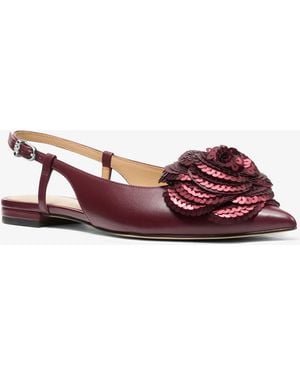 MICHAEL Michael Kors Mk Elodie Embellished Leather Slingback Flat - Red