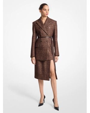 Michael Kors Mk Silk And Wool Tweed Double-Breasted Carved Blazer - Brown