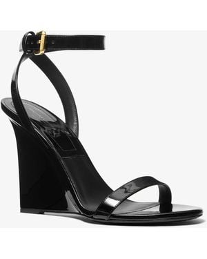 Michael Kors Mk Claudia Patent Leather Wedge Sandal - White