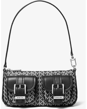 MICHAEL Michael Kors Zoe Small Mk2000 Logo Jacquard Pochette - Black
