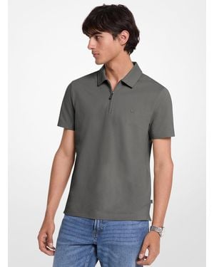 Michael Kors Mk Cotton Blend Piqué Zip-Up Polo Shirt - Grey