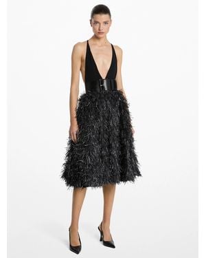 Michael Kors Mk Hand-Embroidered Fringe Jacquard Circle Skirt - Black