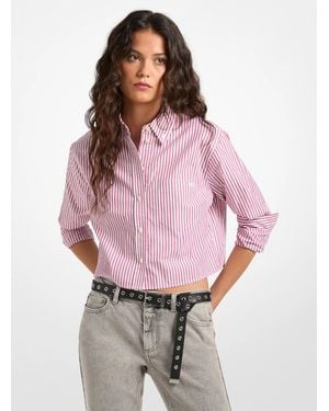 MICHAEL Michael Kors Mk Striped Cotton Poplin Cropped Oxford Shirt - Pink