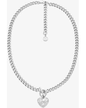 Michael Kors Pavé Heart Charm Necklace - White