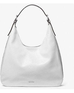 Michael Kors Nolita Large Snake Embossed Leather Hobo Shoulder Bag - White