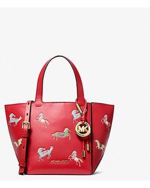 Michael Kors Jordi Small Leather Convertible Tote Bag - Red
