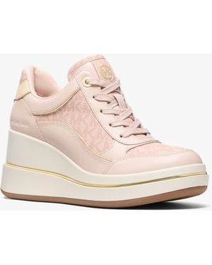 MICHAEL Michael Kors Emmy Signature Logo And Leather Wedge Trainer - Pink