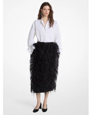 Michael Kors Michael Kors Hand-Embroidered Feather Wool Gabardine Trouser Skirt - White
