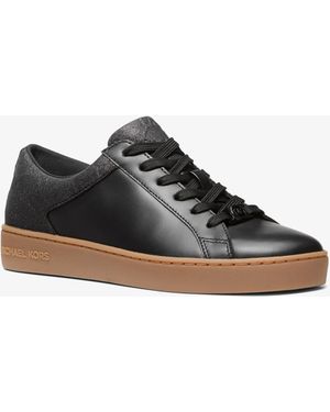 MICHAEL Michael Kors Mk Keaton Leather And Glitter Logo Embossed Trainers - Black