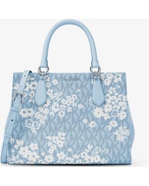 Michael Kors Marilyn Medium Printed Signature Logo Satchel - Blue