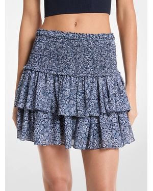 MICHAEL Michael Kors Mk Floral Print Georgette Smocked Mini Skirt - Blue