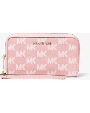Michael Kors Jet Set Travel Large Logo Jacquard Denim Smartphone Wallet - Pink