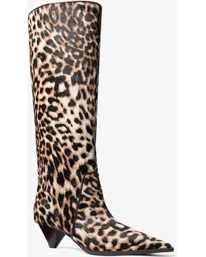 Michael Kors Jayla Leopard Print Calf Hair Knee-High Boot - White