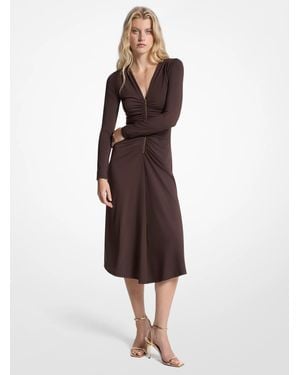MICHAEL Michael Kors Ruched Stretch Matte Jersey Dress - Brown